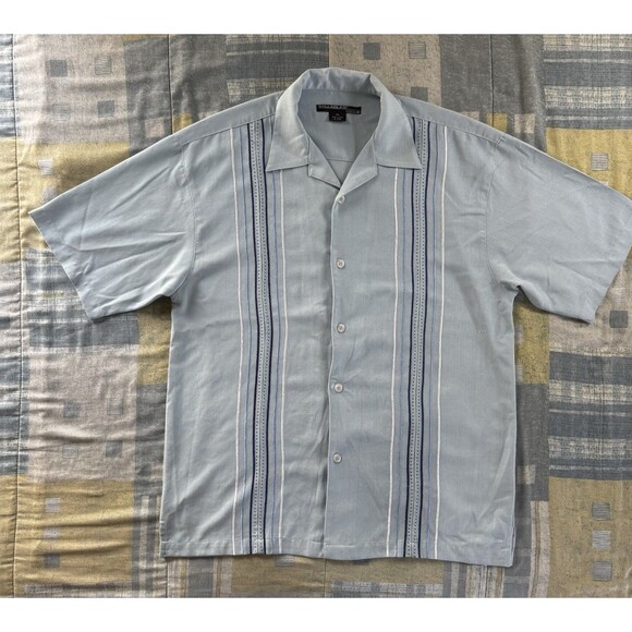 Syllables System Other - Syllables System Light Blue Striped Short Sleeve Button Up Shirt Men's Sz XXL